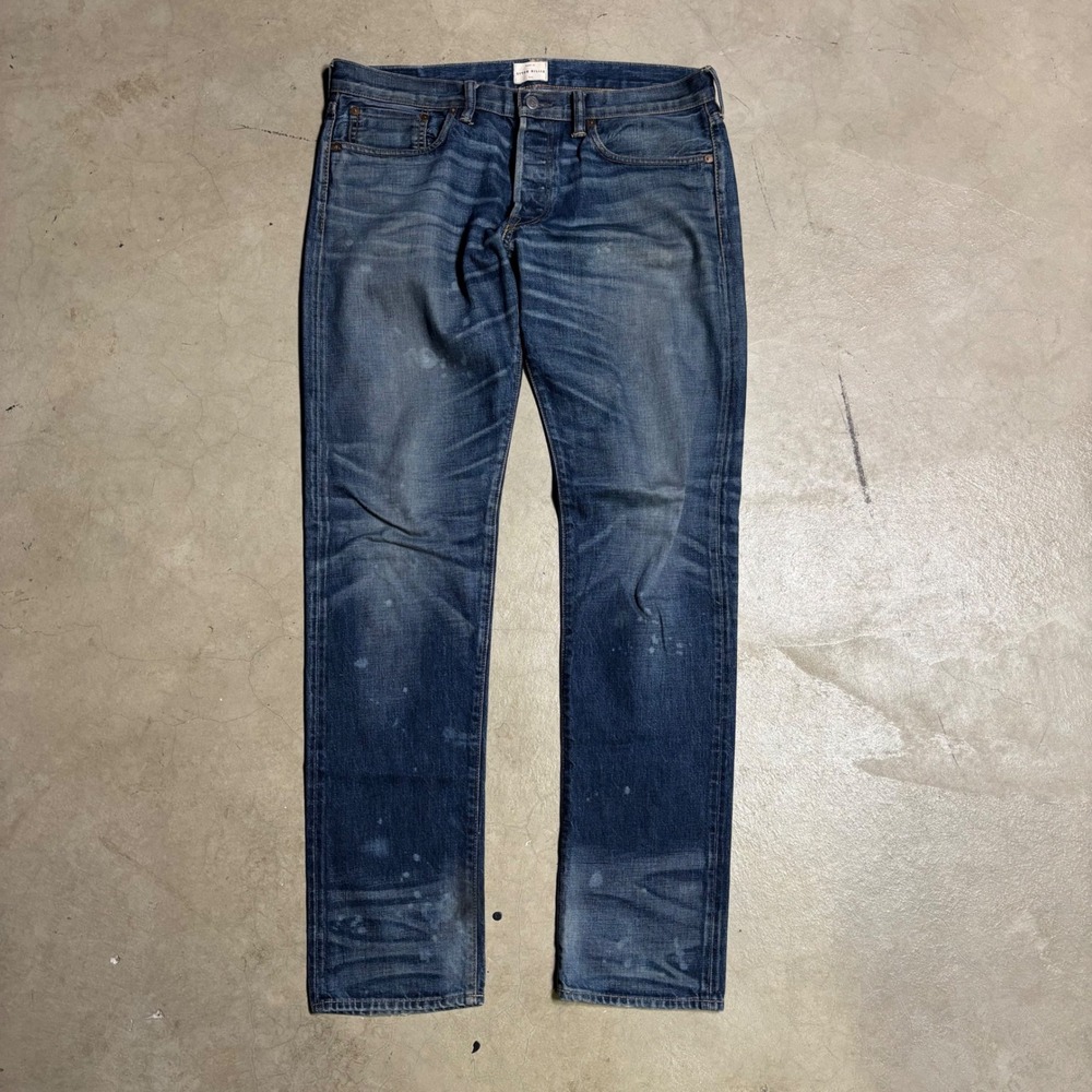 Simon Miller M001 Narrow Selvedge Denim Jeans Mens 34x34 Indigo Distressed USA